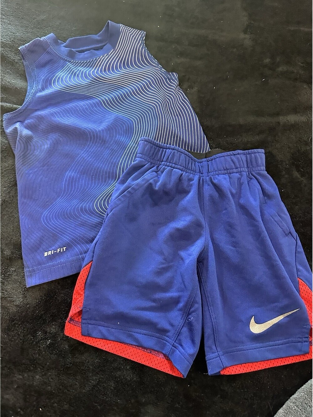 Nike Dri-FIT Boys 4T 2-Piece Striped Mesh Tank Top & Shorts Set Blue/Red